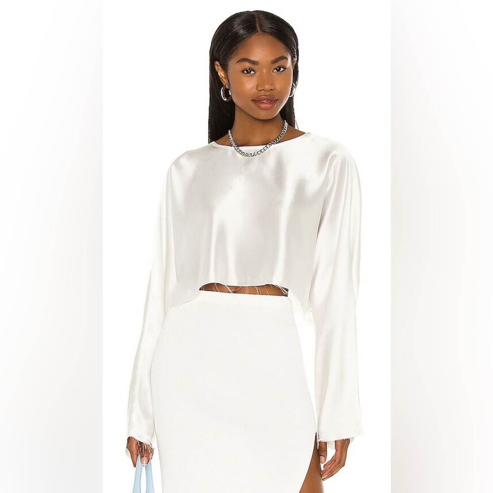 Nonchalant Label Emilia Satin Crop Blouse in white size XS
